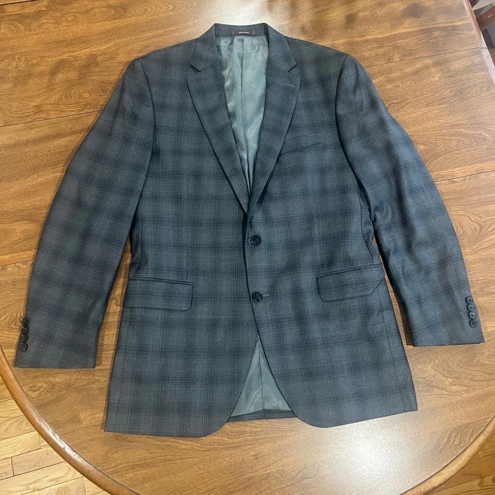 Peter Millar Mens 42T Grey Plaid Windowpane 100% Wool 2-Button Blazer Sport Coat